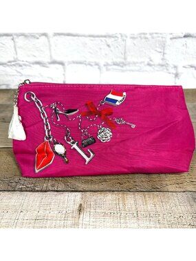 Lancôme Paris Fuchsia Pink Cosmetic Makeup Clutch Bag Eiffel Tower Zipper Pull